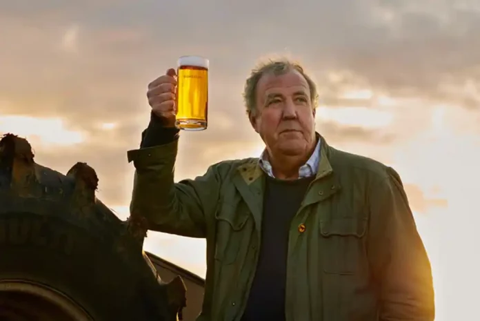 Jeremy Clarkson with a pint of Hawkstone Lager
