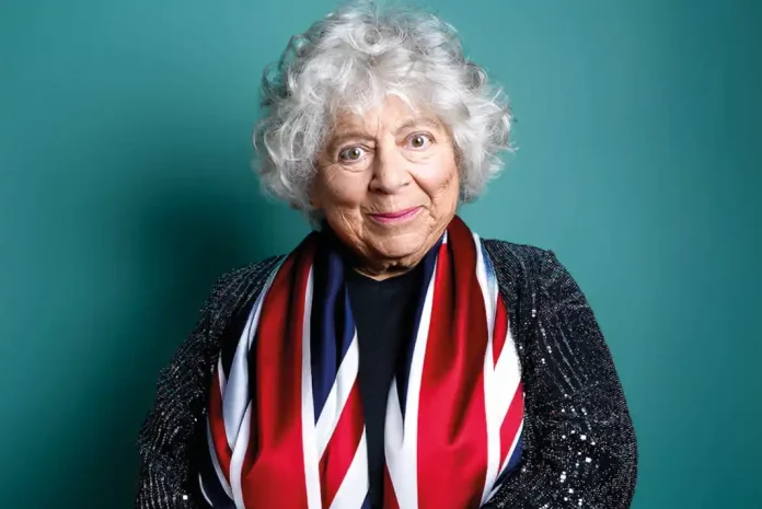 Miriam Margolyes in a Union Jack scarf