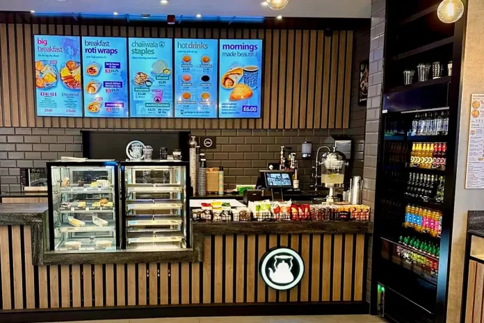 Modern cafe with menu and counter