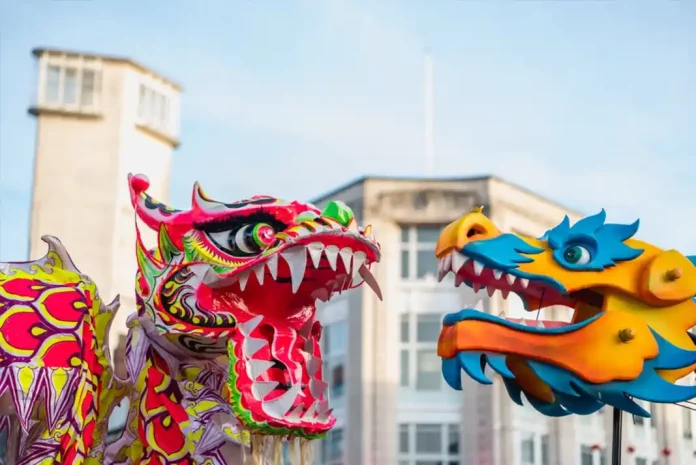 Colorful dragon puppets in celebration
