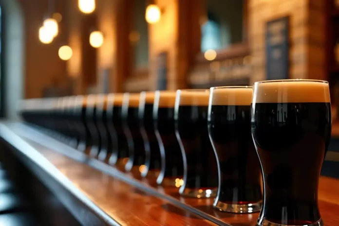 Pints of Guinness on bar