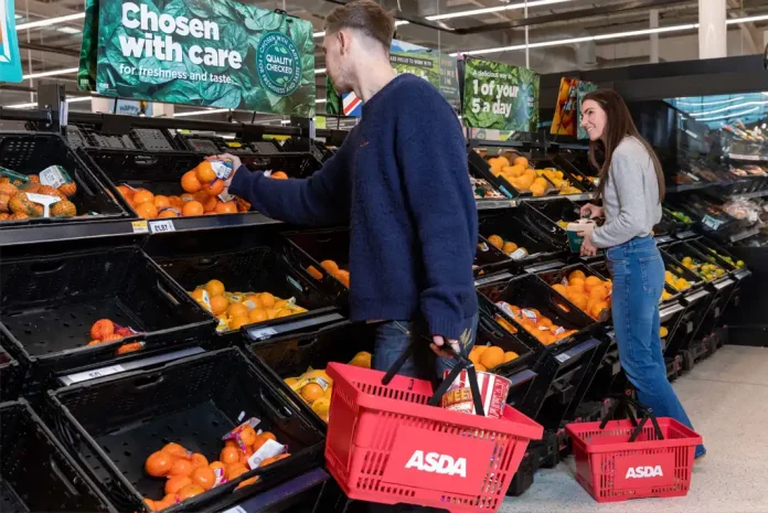 Shopping for oranges in supermarket.