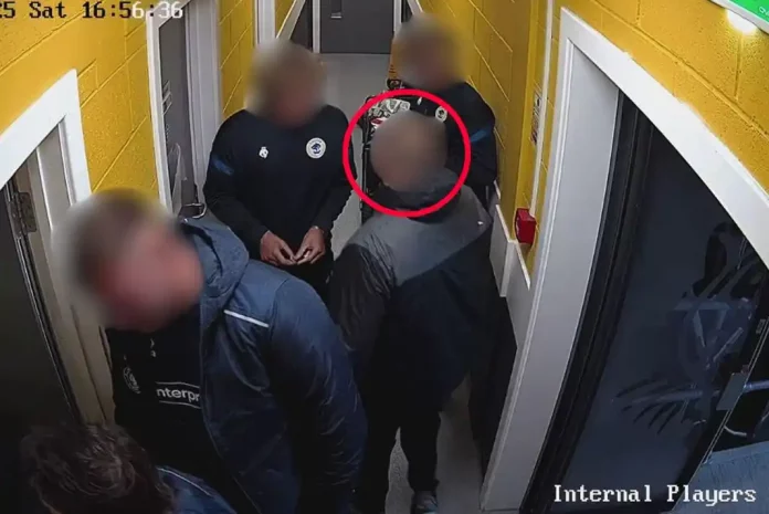 worksoptownaway A man attempts to enter the away changing room at Worksop Town FC