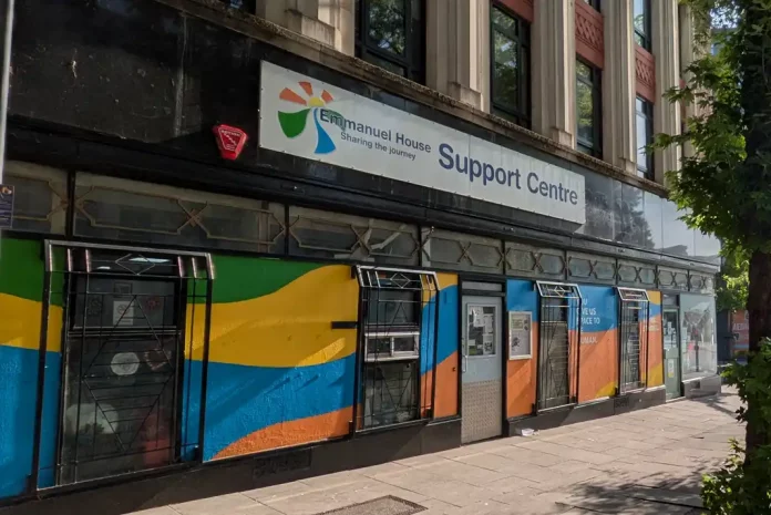 Colorful support center building exterior