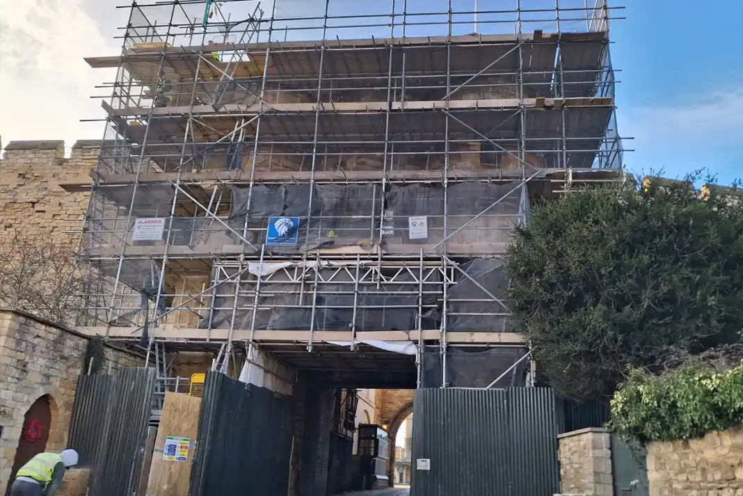 Scaffolding around a historic building