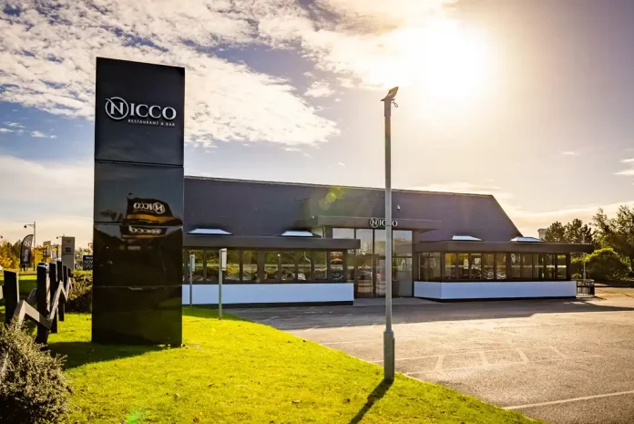 Modern restaurant with sunny exterior