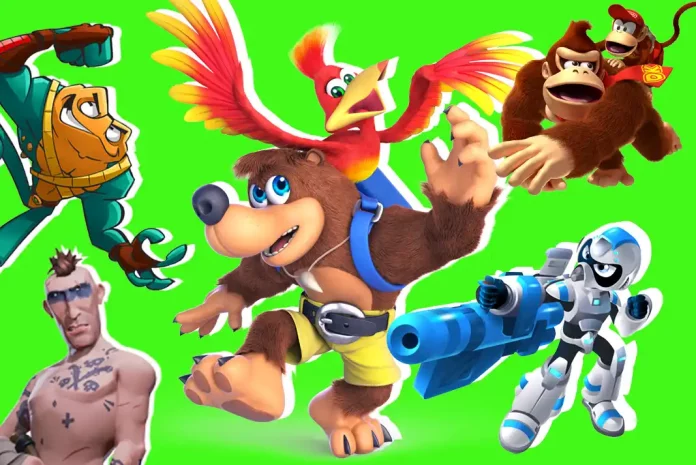 Colorful characters on bright background