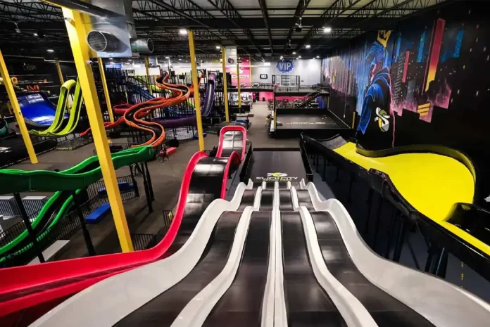 Indoor amusement park with slides.