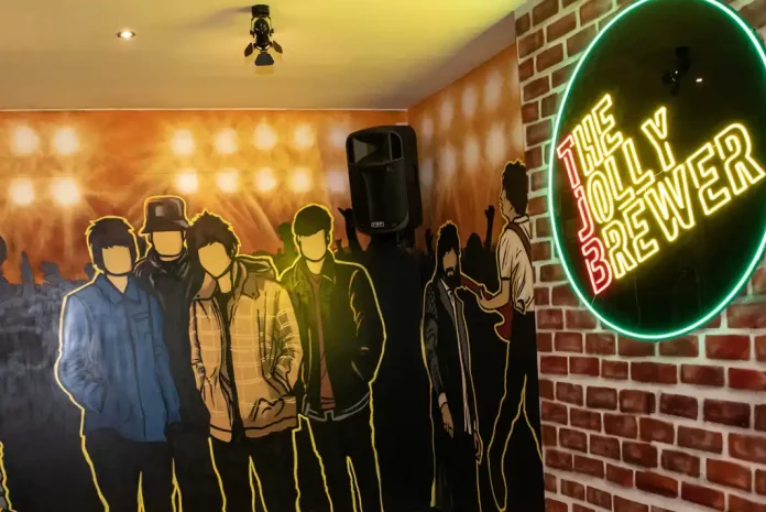 Mural of musicians in bar