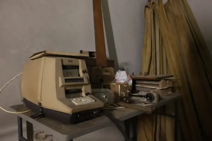 Old office equipment and wooden materials