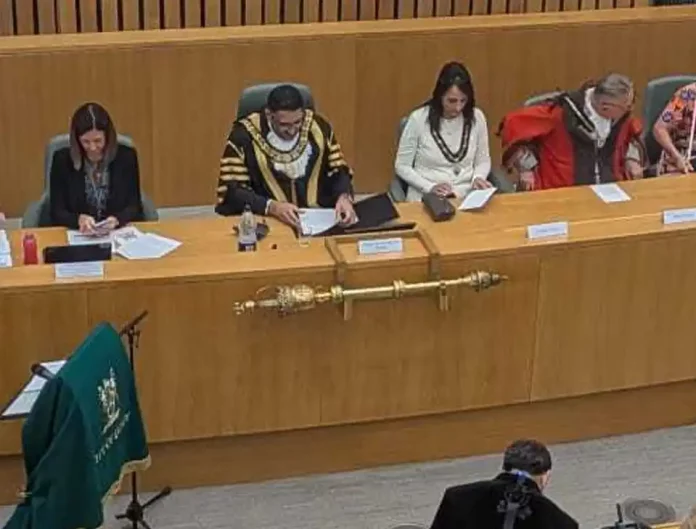 Formal meeting with officials seated