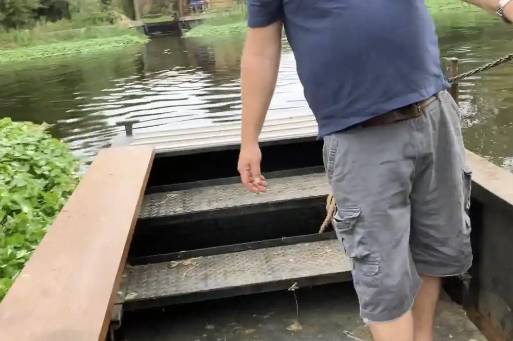 Person on a small ferry boat